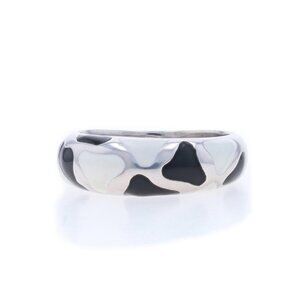 Roberto Coin Black & White Enamel Band - White Gold 18k Ring Size 8 1/2